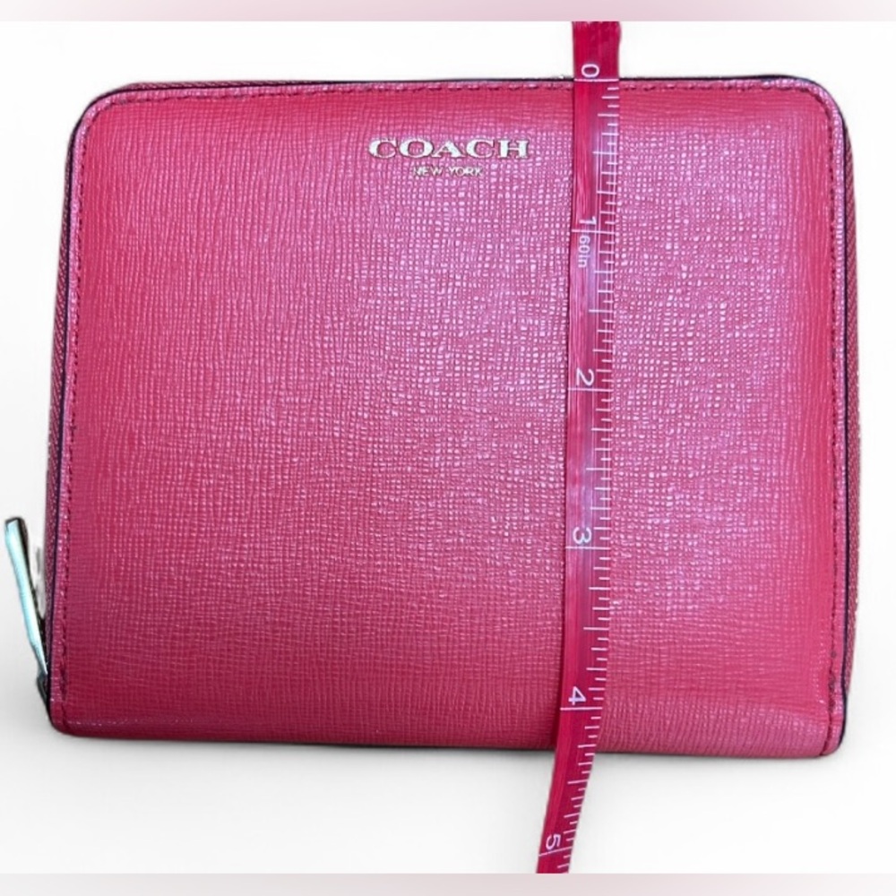 Coach Red/Coral Zip-around Leather Compact Wallet - Picture 8 of 8
